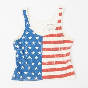 Distressed American Flag Crop Top Tank Top - M